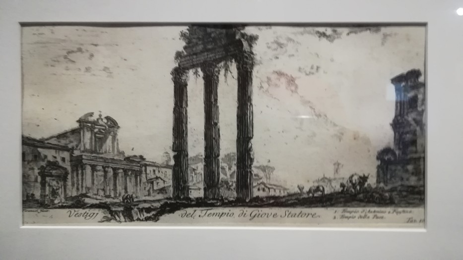 Giovanni Battista Piranesi (Piranese), Vestigi del Tempio di Giove Statore. 1. Tempio d’Antonino e Faustina. 2. Tempio della Pace. (Rome 1748).